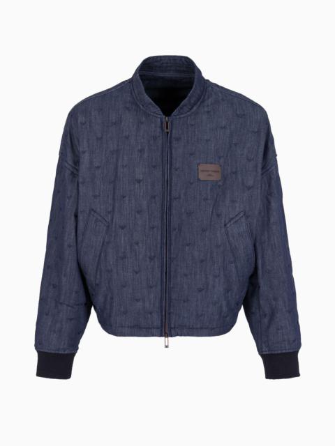 EMPORIO ARMANI Denim jacket with all-over micro-eagle embroidery