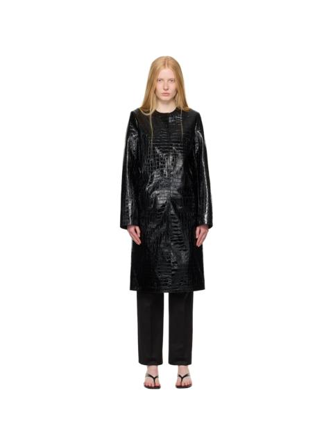 TOTEME Black Croco-Embossed Leather Coat