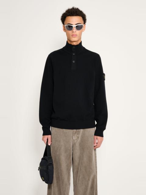 Stone Island STONE ISLAND STRETCH RWS WOOL HALF BUTTON JUMPER BLACK