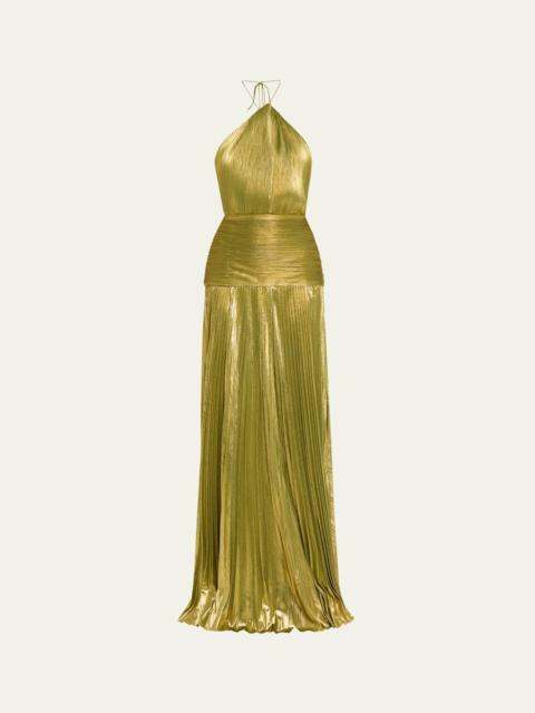 RETROFÊTE Thalia Metallic Halter Gown