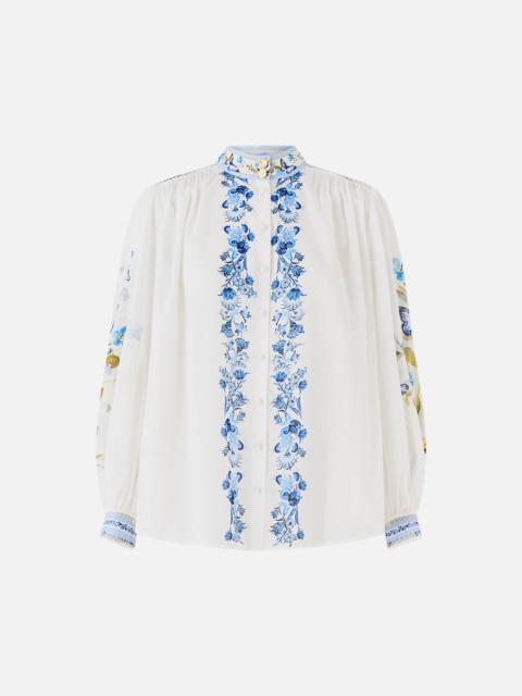 CAMILLA HIGH NECK BUTTON THROUGH BLOUSE