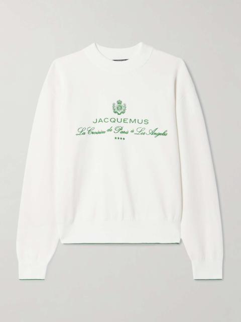 Venice embroidered cotton-blend jersey sweatshirt White