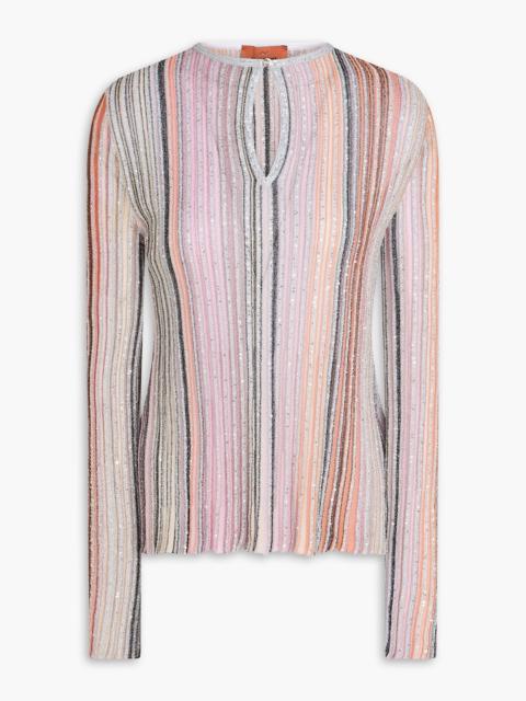 Missoni Sequin-embellished striped ribbed-knit sweater