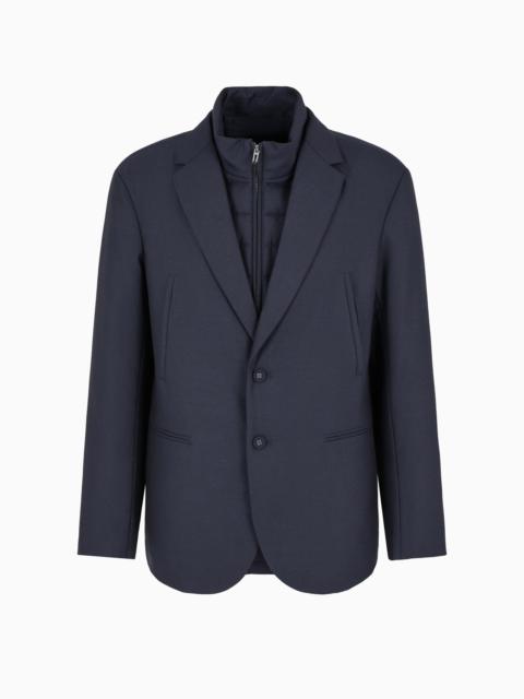 EMPORIO ARMANI Travel Essentials virgin wool-blend full-zip blazer with detachable inner panel