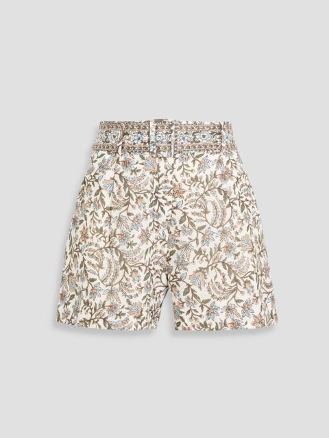 VERONICA BEARD Piper belted paisley-print ramie shorts