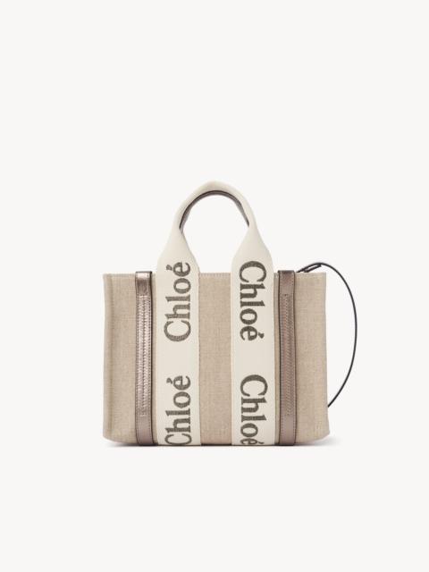 Chloé SMALL WOODY TOTE BAG IN LINEN & LEATHER
