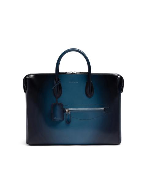 Santoni Blue leather laptop bag