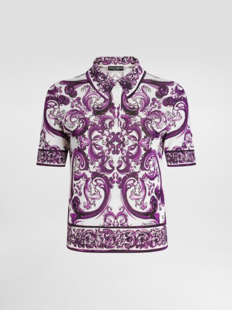 Majolica-print silk polo