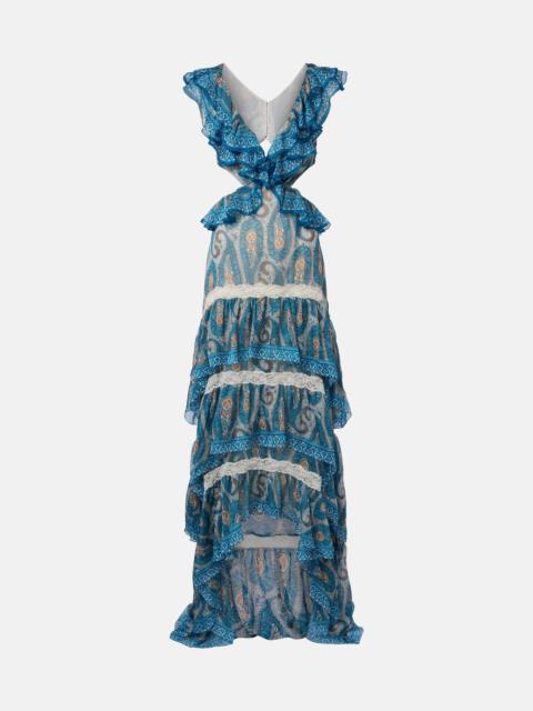 Etro Paisley lace-trimmed ruffled silk maxi dress