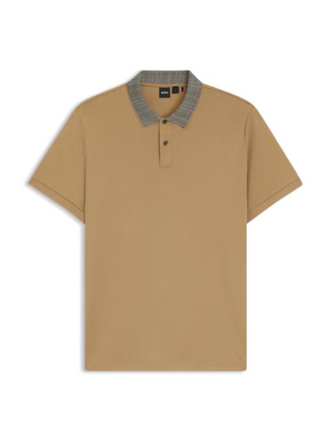 BOSS PIMA-COTTON POLO SHIRT WITH PATTERNED COLLAR