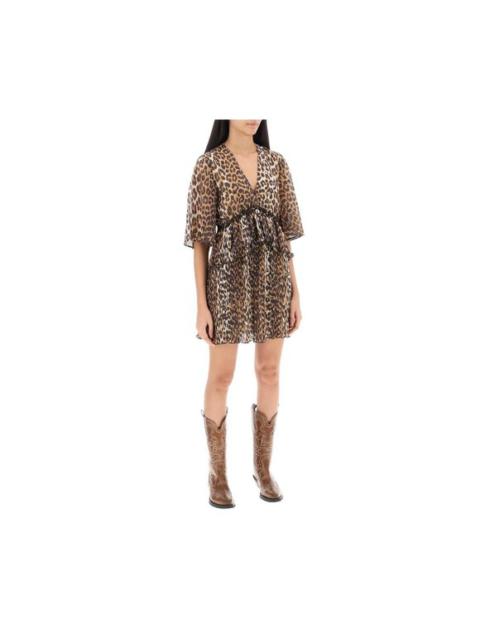 GANNI Ganni pleated mini dress with leopard motif Size EU 34 for Women