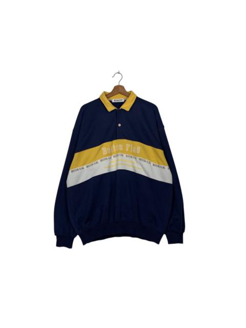 Other Designers Vintage - BOSTON FLAG Big Logo Colorblock Polo Sweatshirt #2025-C88