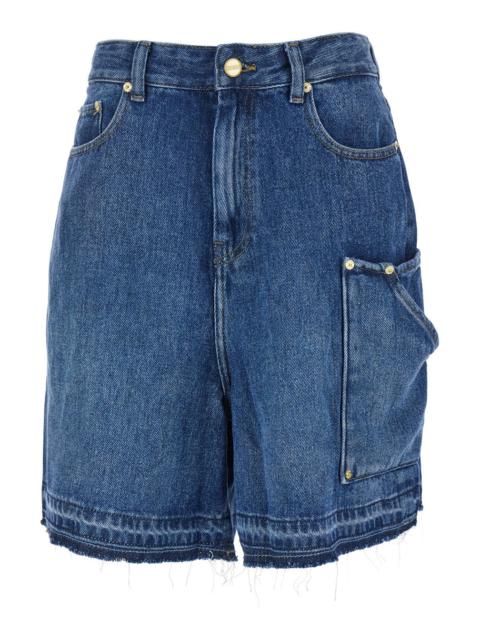 Ganni Women Blue Shorts With Belt Loops And One Front Patch Pocket In Denim Woman