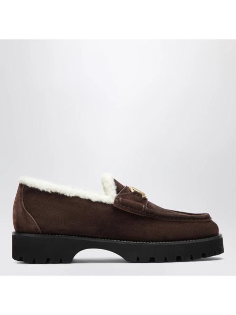 Valentino Valentino Garavani Vlogo Suede and Shearling Loafers Brown