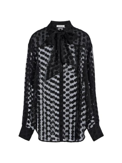 The Frankie Shop Peri Polka Dot Sheer Tie-Neck Shirt black