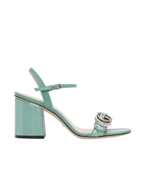 Green Sequin GG Marmont Mid Heeled Sandals
