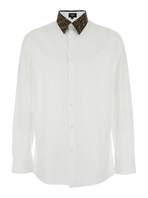 FENDI Fendi Men White Shrit With Classic Collar With Ff Motif And Curved Hem In Cotton Man