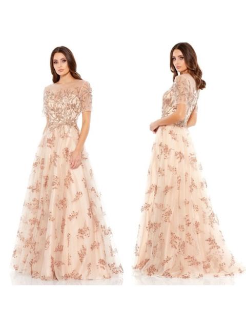 Other Designers NWT Mac Duggal 79317‎ Embellished Illusion Short Sleeve A Line Gown Sz 4 $698