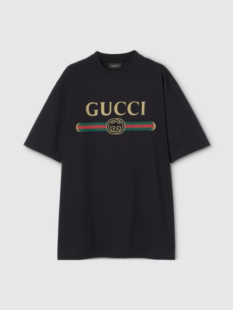 GUCCI Cotton jersey and silk T-shirt with print