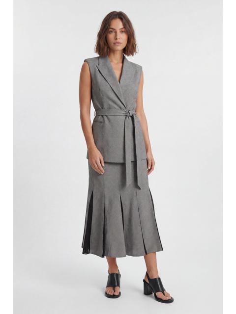 KAREN MILLEN Petite Soft Tailored Check Godet Detail Midi Skirt