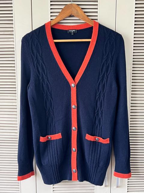 CHANEL Chanel Cashmere Knit Orange Anchor Button Cardigan
