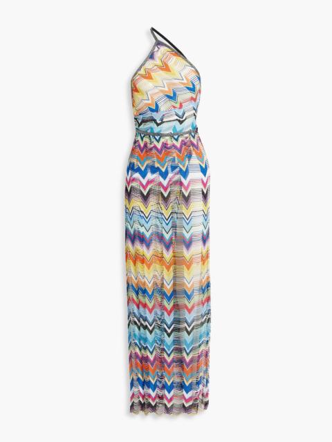 Missoni One-shoulder metallic crochet-knit maxi dress