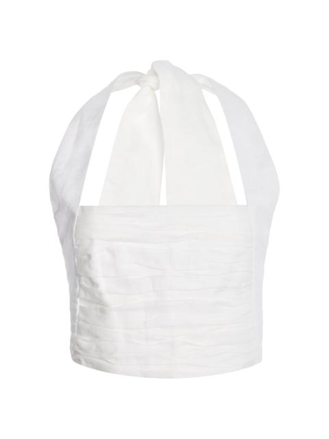 CALA de la CRUZ Fiji Linen Halter Crop Top white
