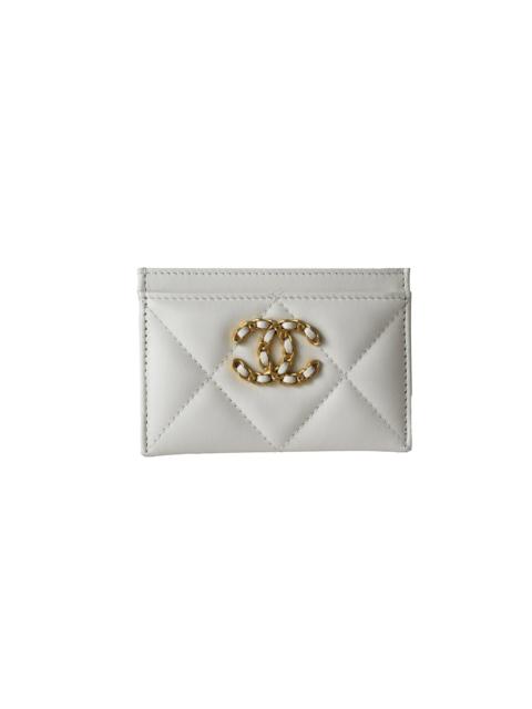 CHANEL Chanel CC Lambskin Quilted Chanel 19 Card Holder White