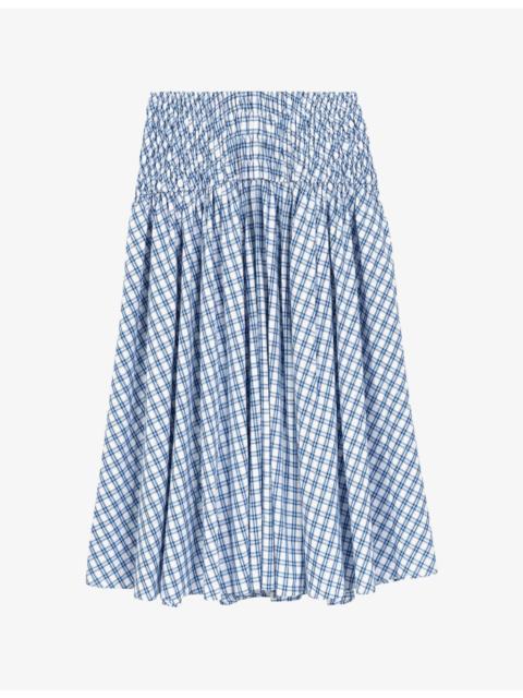 maje Checked Rhinestone-Embellished Cotton Maxi Skirt