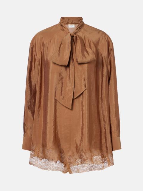 SAINT LAURENT Lace-trimmed tie-neck romper