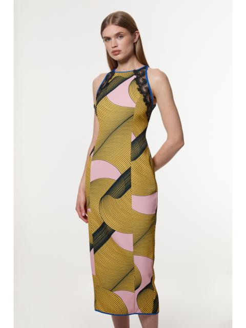 KAREN MILLEN Amelia Graham Printed Cady Lace Detail Woven Midi Dress