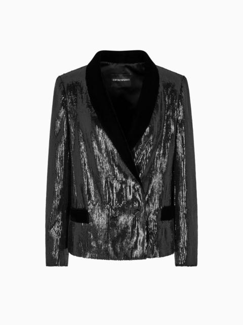 EMPORIO ARMANI DOUBLE-BREASTED BLAZER WITH ALL-OVER SEQUINS