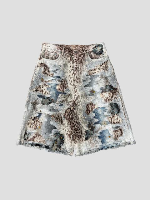 PROLETA RE ART WHITE JAGUAR ECO FUR BORO x STUDS BAGGY SHORTS