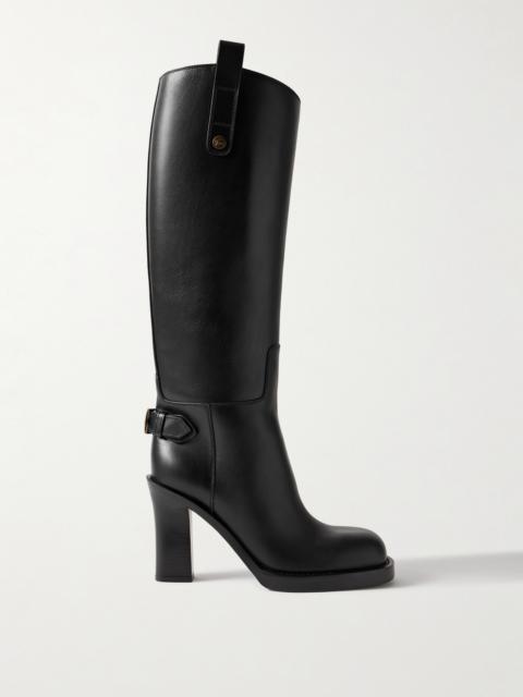 Burberry Buckled Leather Knee Boots