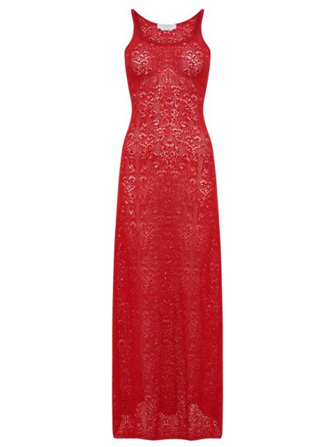 GABRIELA HEARST Meridian Lace Knit Maxi Dress in Tonic Orange Merino Wool with Lining