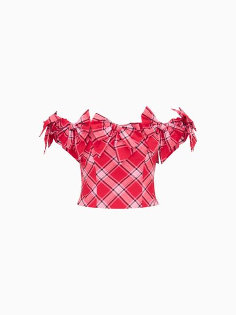 LoveShackFancy Winston Tartan Taffeta Bow Top