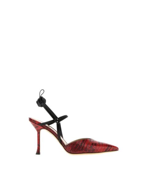 FENDI FENDI Very Colibri Red Black Leather Slingback 95mm Pumps Ne