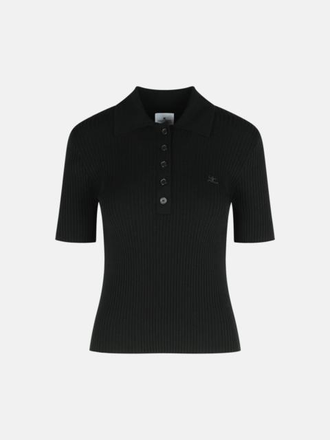 courrèges BLACK VISCOSE BLEND POLO SHIRT