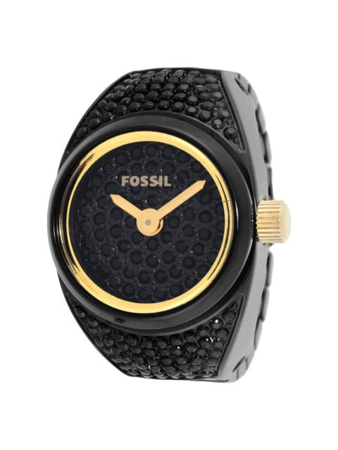 Other Designers Fossil Watch Ring Two-Hand Pave Black Stainless Steel Watch ES5449