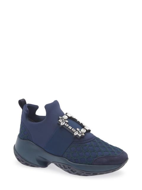 Roger Vivier Roger Vivier Viv Crystal Buckle Slip-On Sneaker in Blue Chiaro at Nordstrom