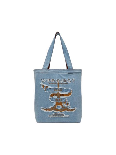 Y/Project Y/PROJECT Denim Tote Bag With Paris Best Patch Blue