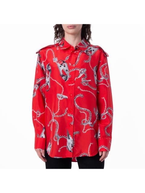 Burberry Burberry All-Over Graphic Print Silk Long Sleeve Shirt