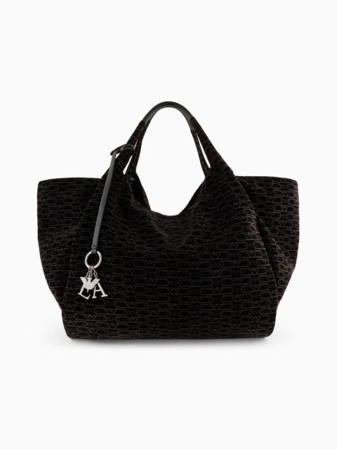 EMPORIO ARMANI Oversized shopper bag in all-over monogram velvet