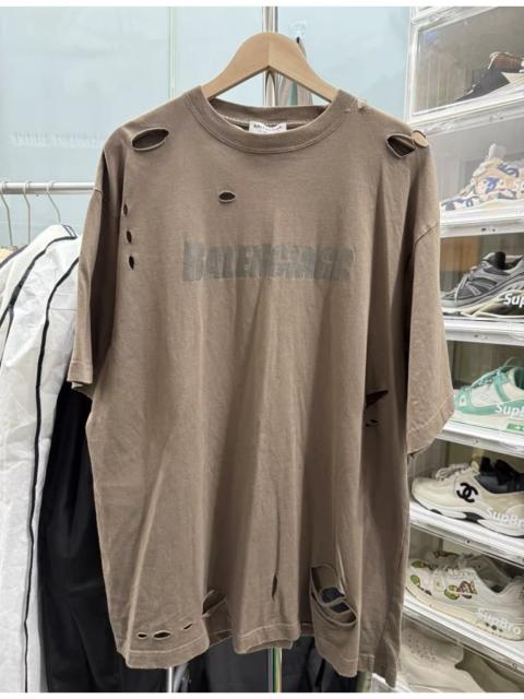 BALENCIAGA Balenciaga FW22 Distressed Brown T-Shirt