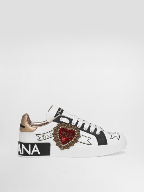 Dolce & Gabbana Printed calfskin nappa Portofino sneakers with embroidery