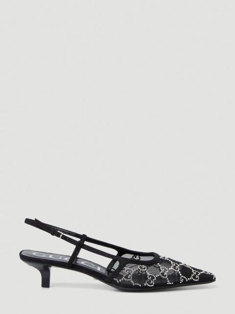 GUCCI Crystal GG Slingback Kitten Heels