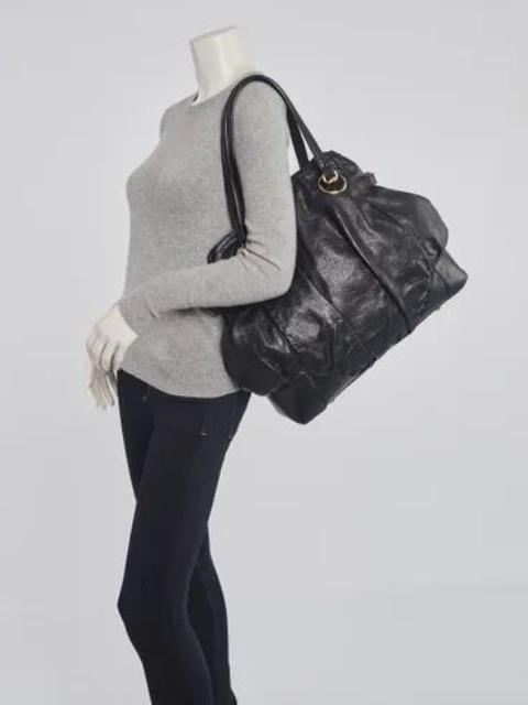 GUCCI Authentic Gucci Guccisima Black Leather Full Moon Large Tote