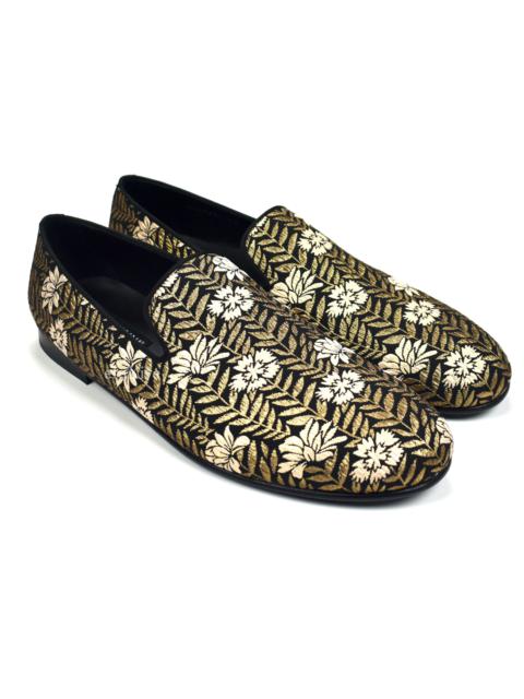 Dolce & Gabbana $1.3k Black Gold Floral Woven Smoking Slippers Loafers NWT