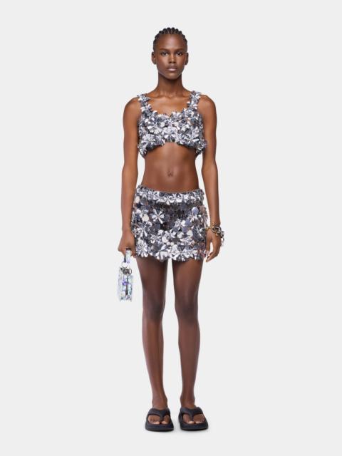 rabanne MINI SKIRT IN SILVER ASSEMBLAGE WITH FLOWER DETAILS