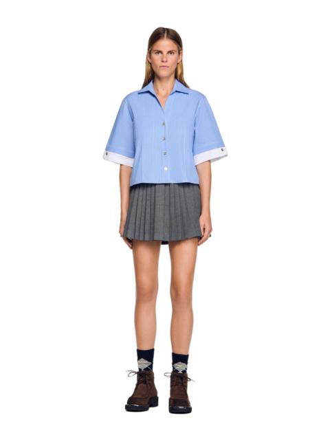 Sandro SANDRO Cropped small-check shirt in Ciel /Blanc at Nordstrom